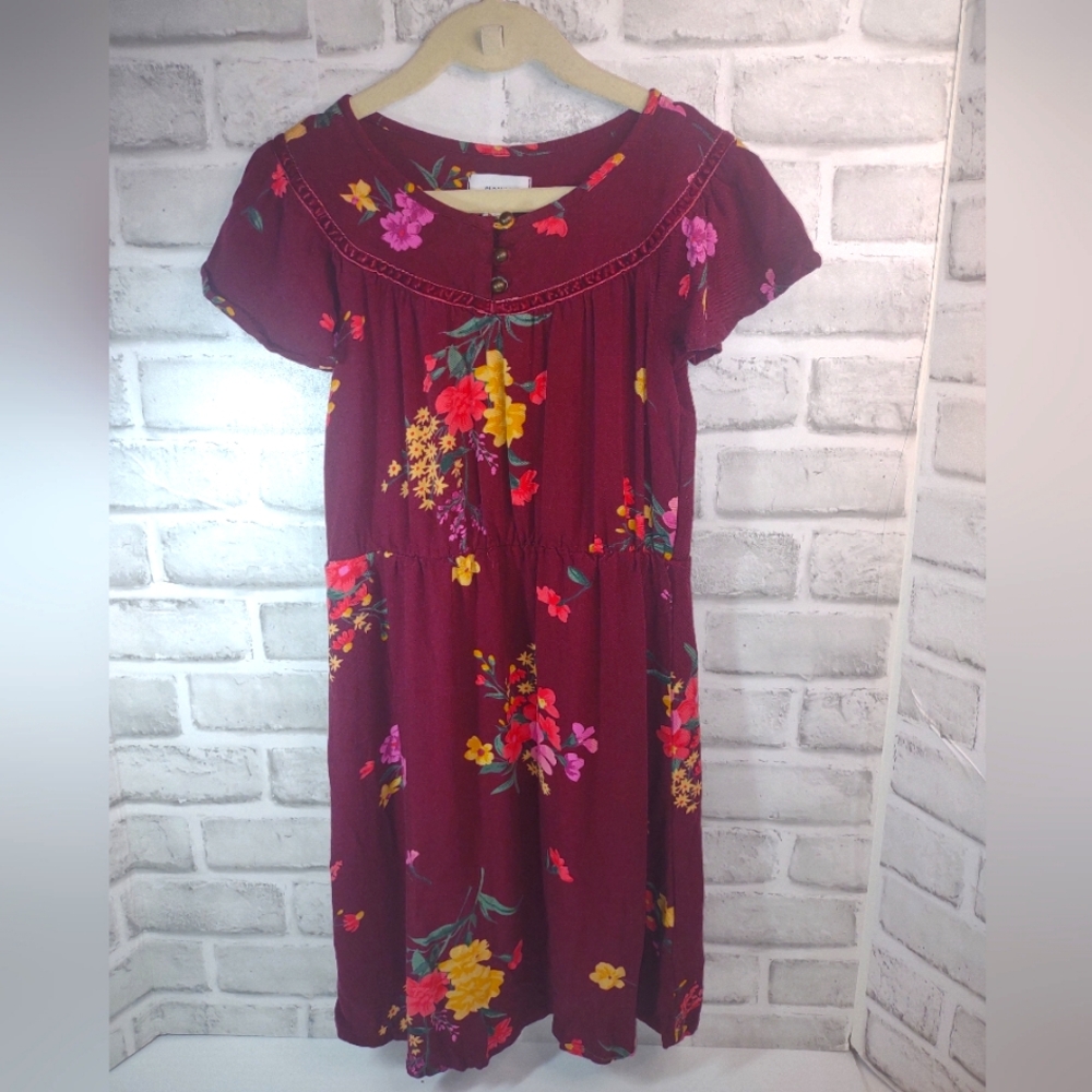Sz. 8 Floral Kids Dress - Burgundy and Multicolor